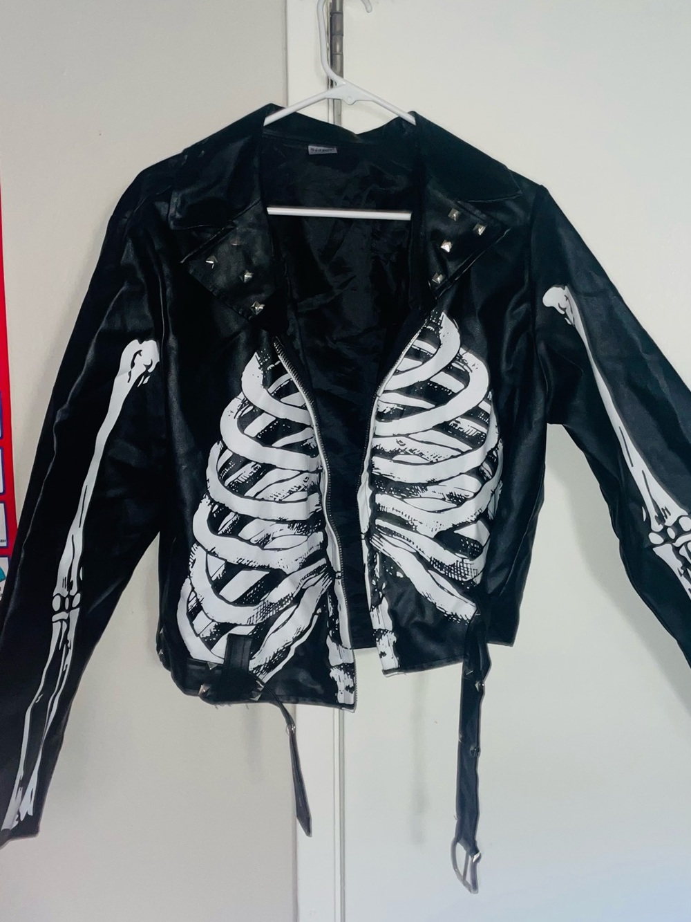 Spirit Black Faux Leather Skeleton Print Biker Jacket